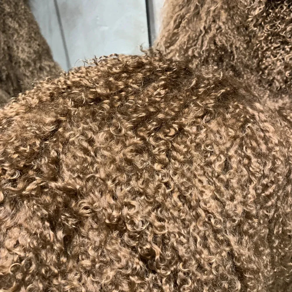 100% Real Curly Shearling Fur Long Coat