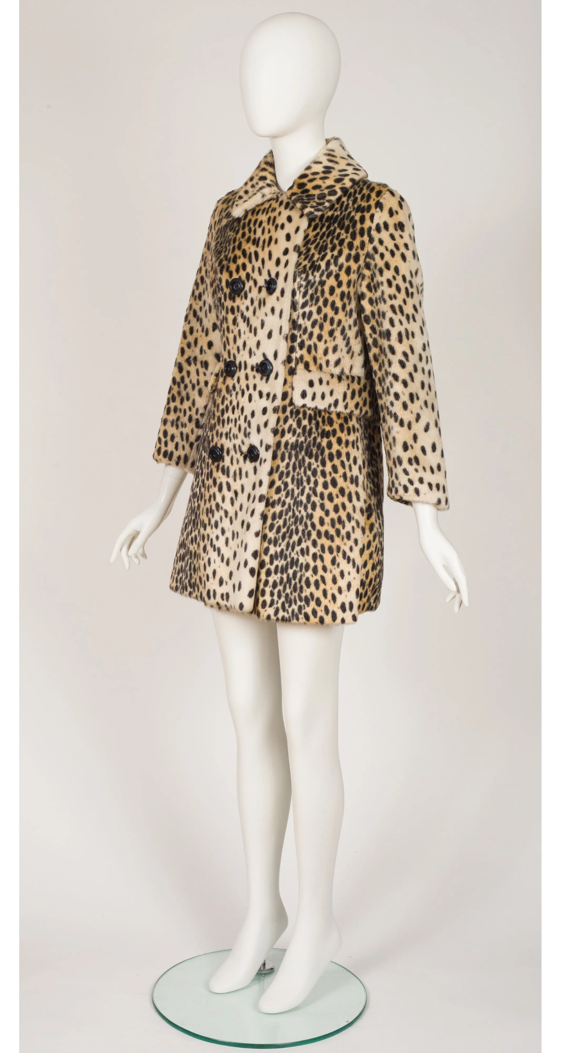 1960s Cheetah Print Faux Fur Double-Breasted Coat