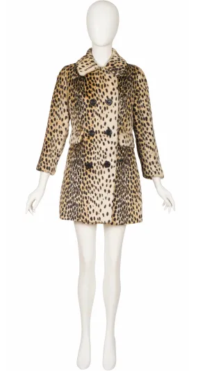 1960s Cheetah Print Faux Fur Double-Breasted Coat