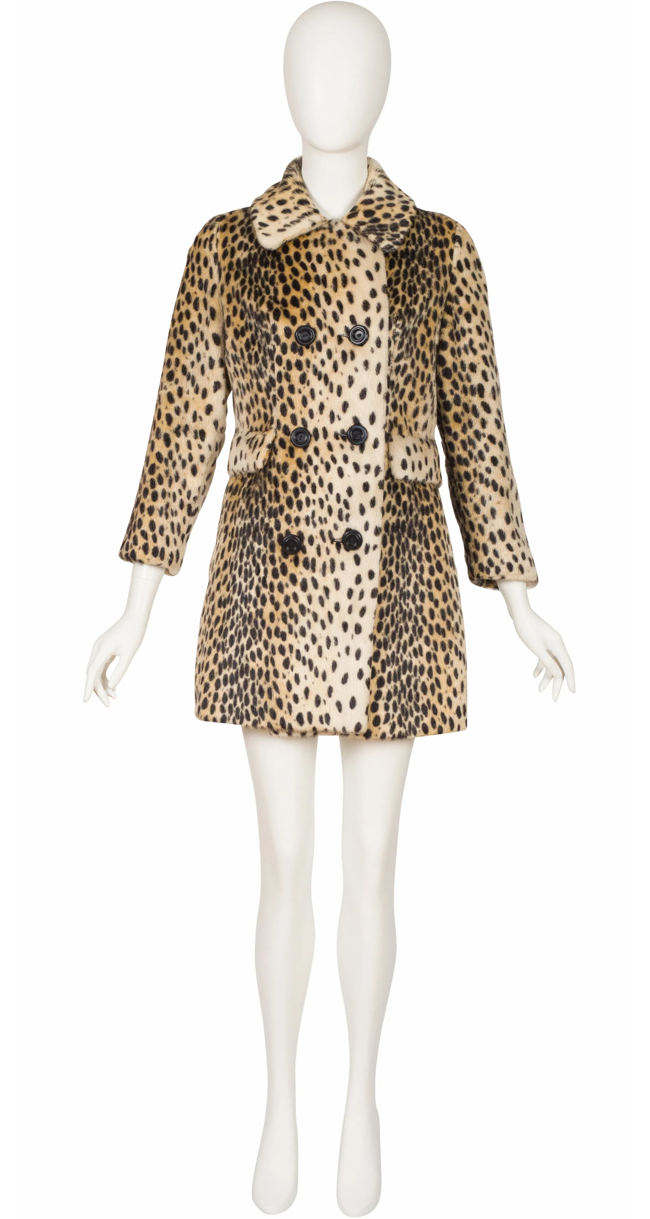 1960s Cheetah Print Faux Fur Double-Breasted Coat