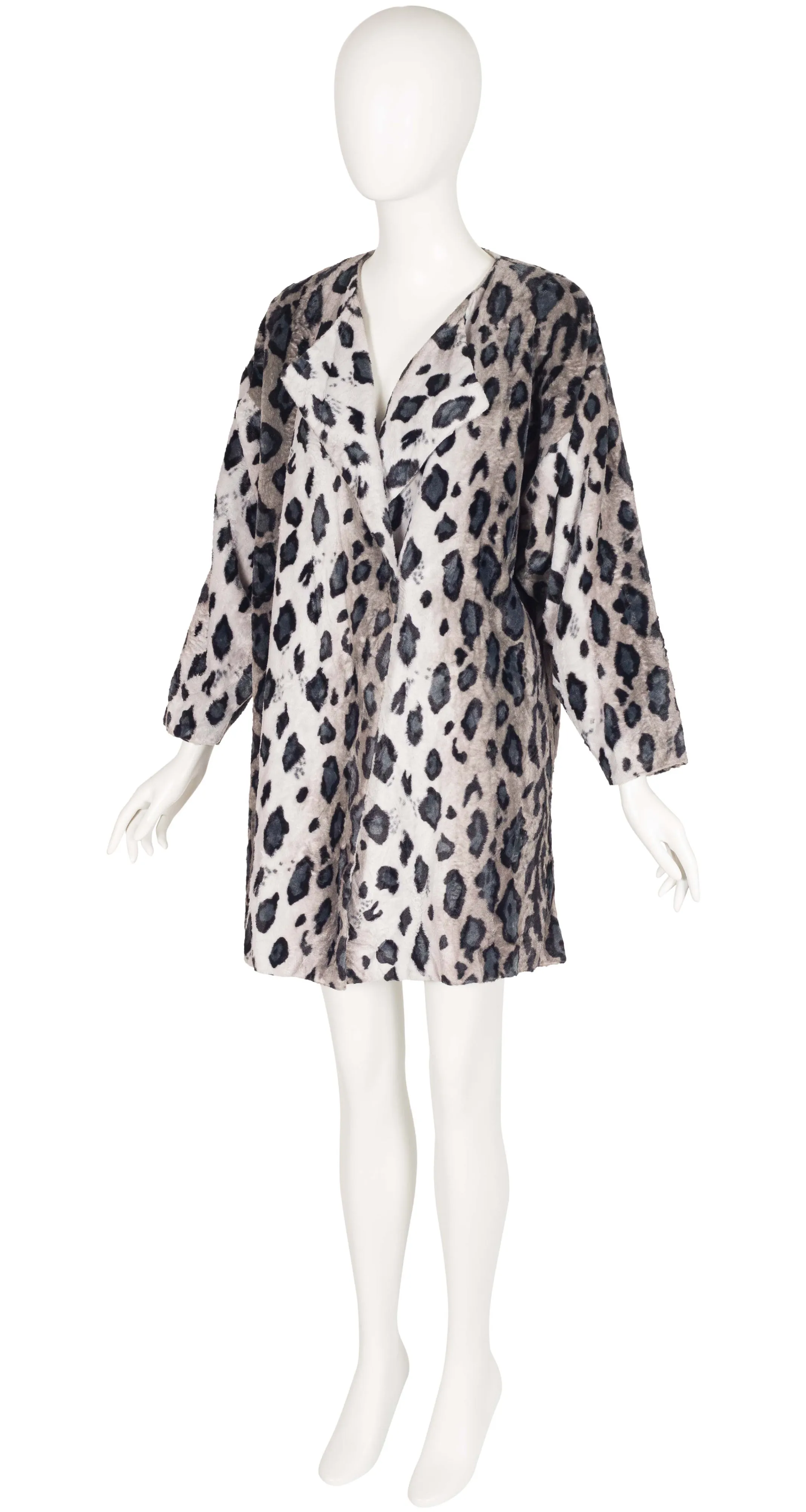 1990s Snow Leopard Faux Fur Coat & Scarf Set