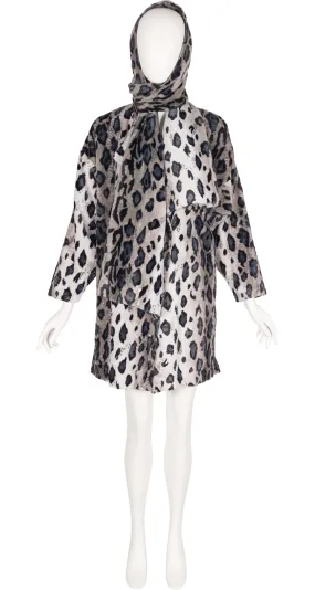 1990s Snow Leopard Faux Fur Coat & Scarf Set