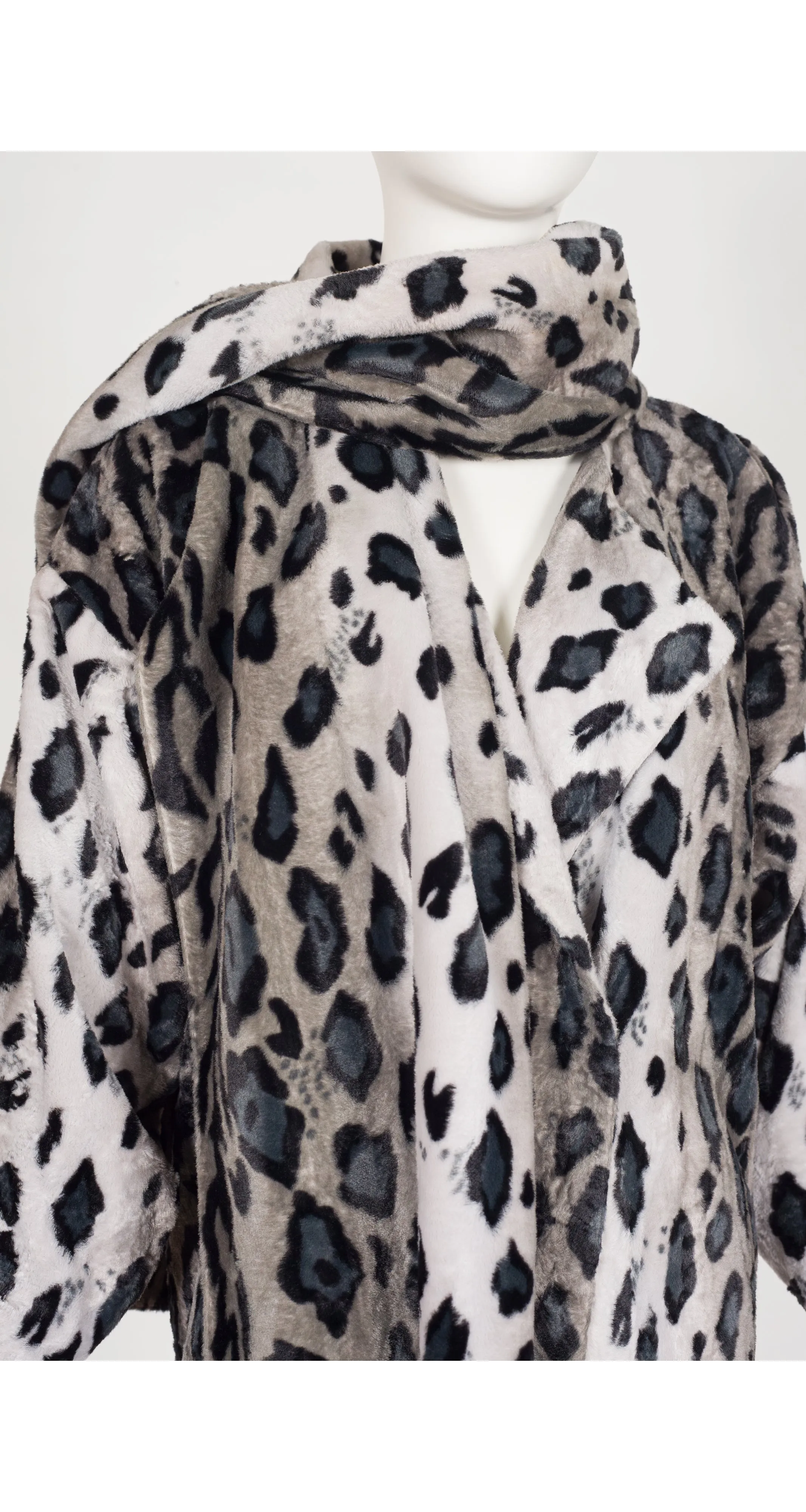 1990s Snow Leopard Faux Fur Coat & Scarf Set