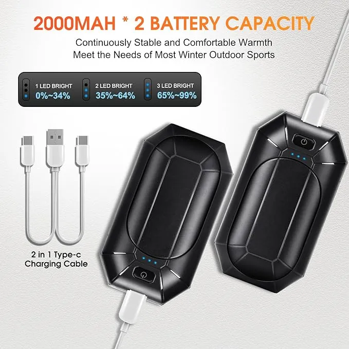 2 Pcs Mini Hand Warmer Rechargeable, 2000mAh*2 Portable Hand Warmer Reusable, 3 Levels Temperature Adjustable 2 in 1 Hand Warmer, Outdoor Indoor Warm Gift for Men Women Children