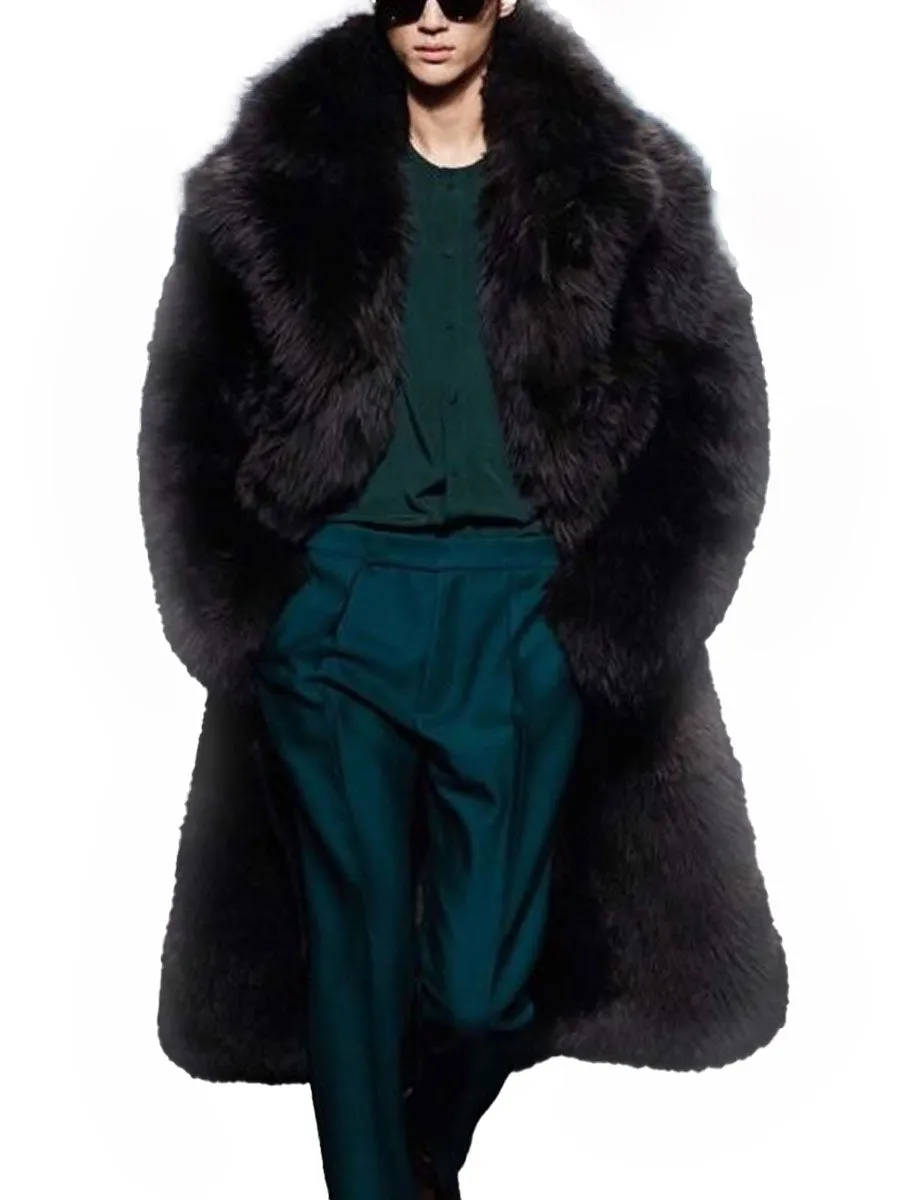 【24-hour shipping】Men's Elegant Black Warm Long Fur Coat