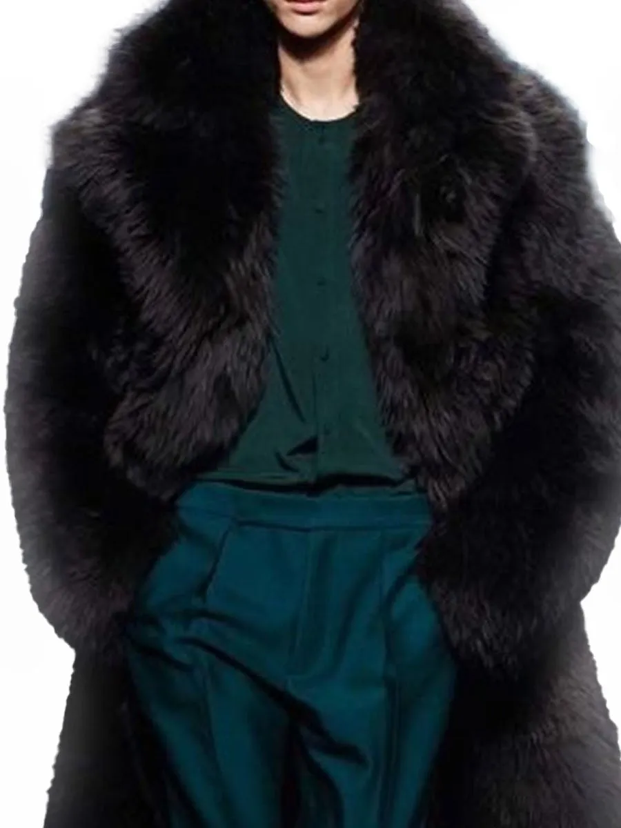 【24-hour shipping】Men's Elegant Black Warm Long Fur Coat