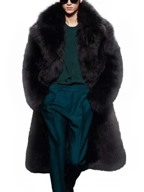 【24-hour shipping】Men's Elegant Black Warm Long Fur Coat