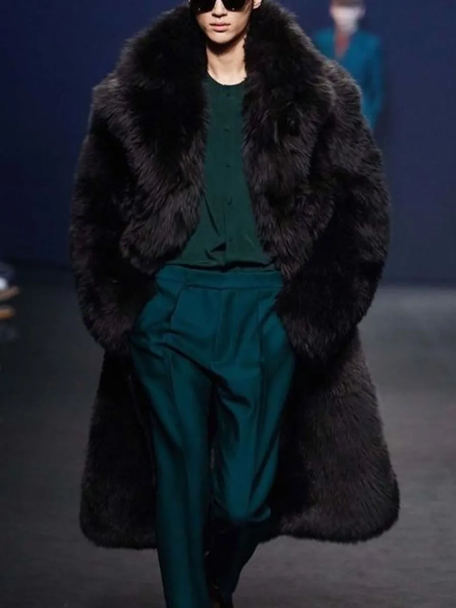 【24-hour shipping】Men's Elegant Black Warm Long Fur Coat