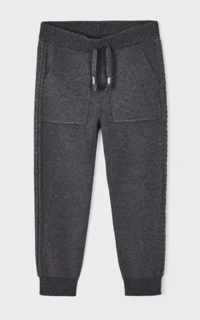 4505 Mayoral Mini Girls Knit Braided Seam Jogger Sweatpants - Charcoal Grey