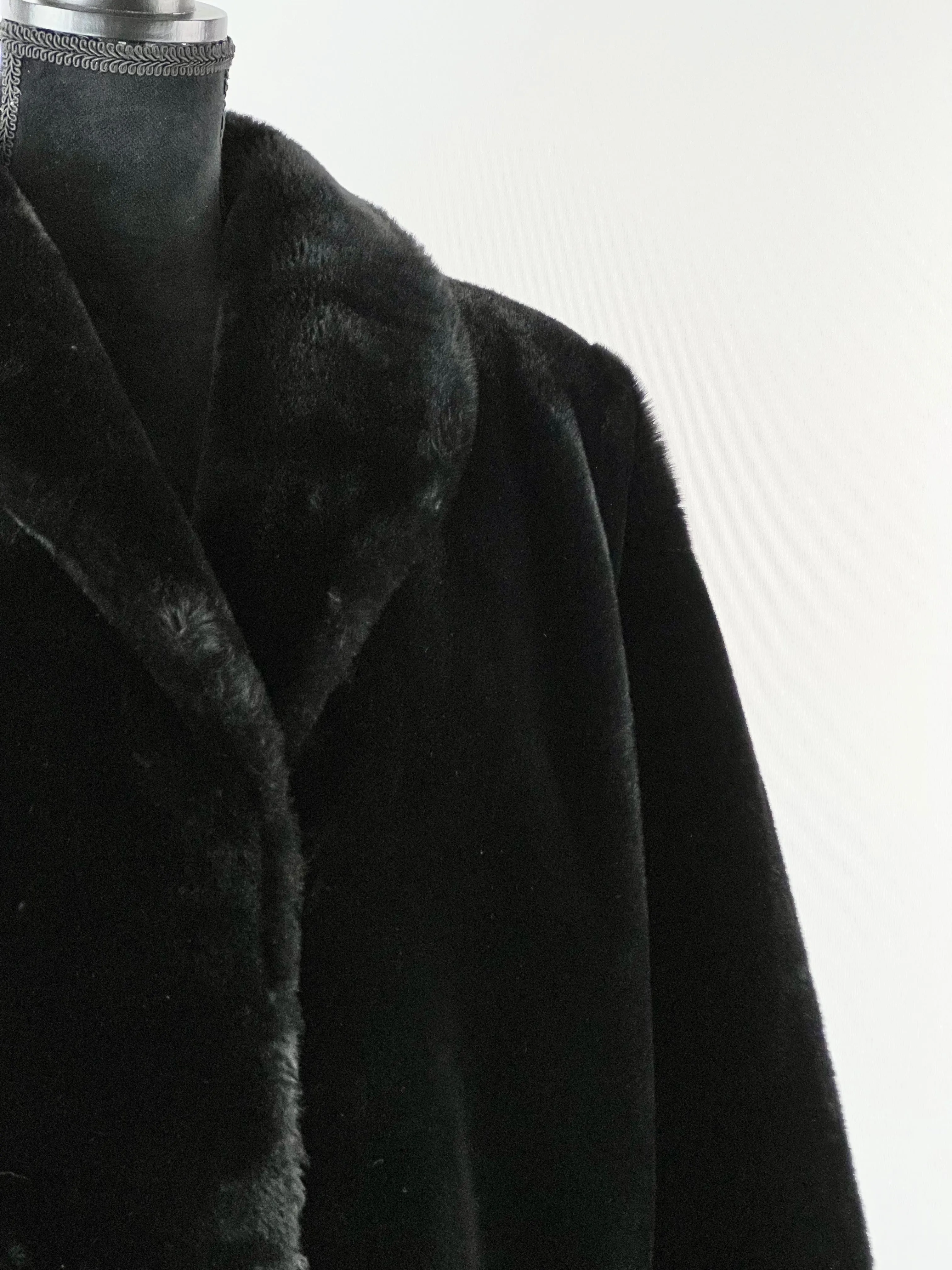 80s Michael Alexis Paris Black Faux Fur Coat - AU14-16