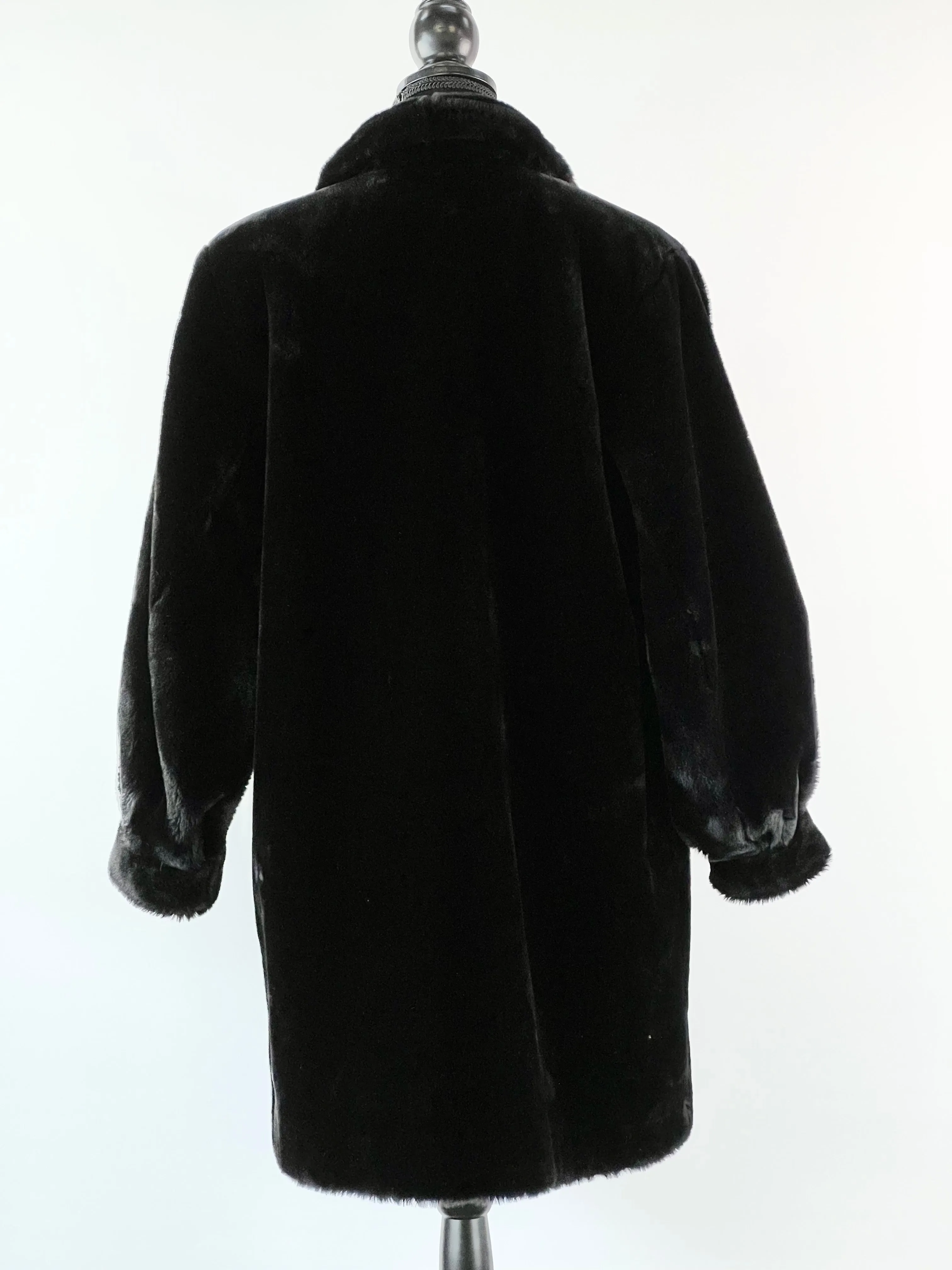 80s Michael Alexis Paris Black Faux Fur Coat - AU14-16