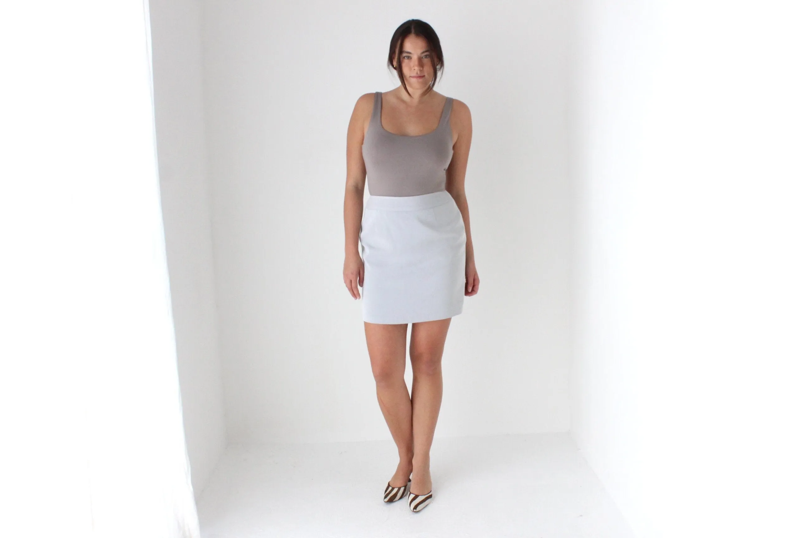 90s Minimal Grey Crepe Mini Skirt