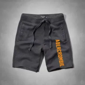 Abercrombie Men's With Yellow Logo Jogger Shorts-Ash