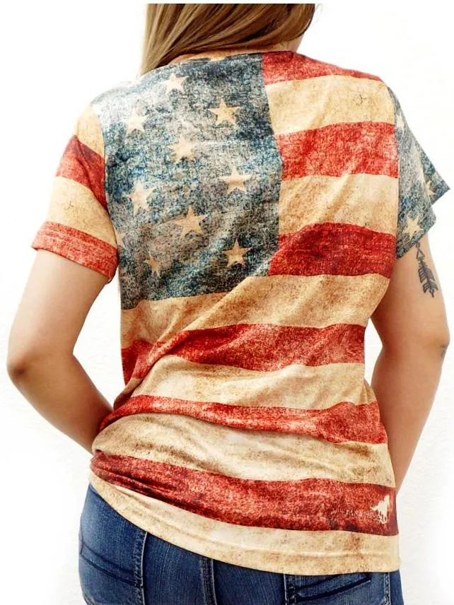 American Flag Print Ladies T-Shirt
