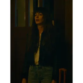 Anne Hathaway Black Dress Black Leather Bomber Jacket