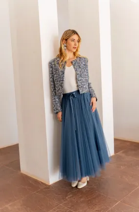 Aria Long Tulle Skirt-Blue