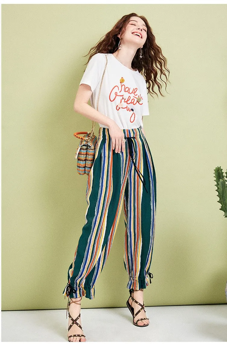 ARTKA MULTI STRIPE PLEATED HAREM TROUSERS