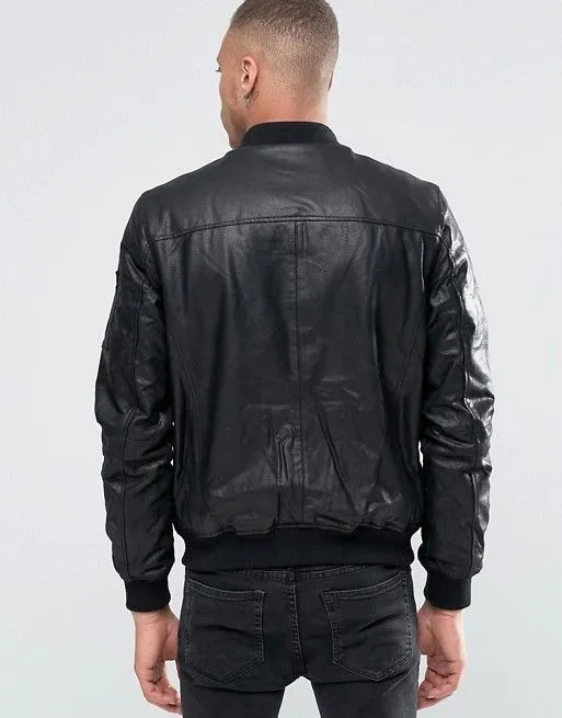 Atero Mens Motorcycle Black Bomber Leather Jacket Men