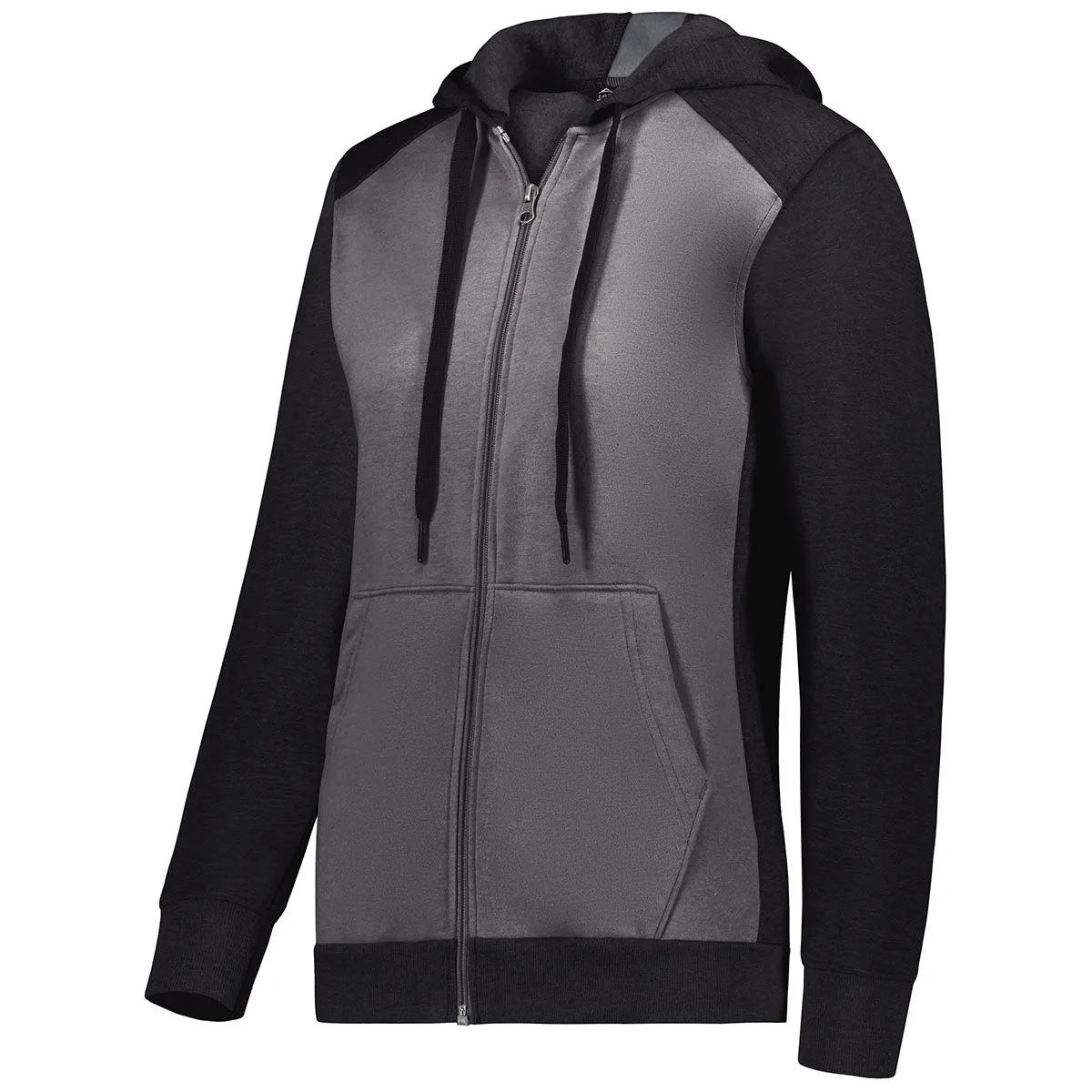 Augusta Sportswear Women's Carbon Heather/Black Three-Season Fleece Full Zip Hoodie