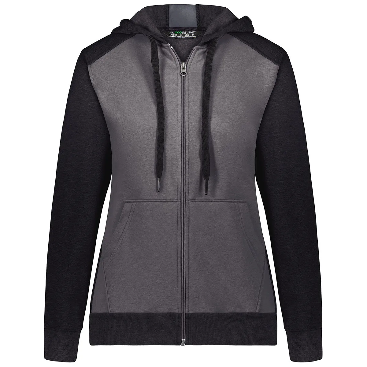 Augusta Sportswear Women's Carbon Heather/Black Three-Season Fleece Full Zip Hoodie