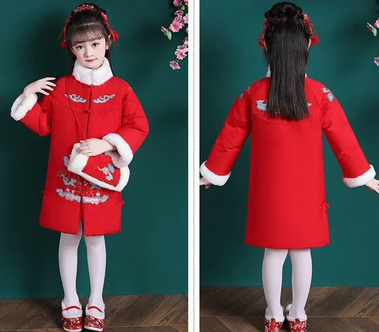 Auspicious Embroidery Chinese Style Girl's Wadded Coat