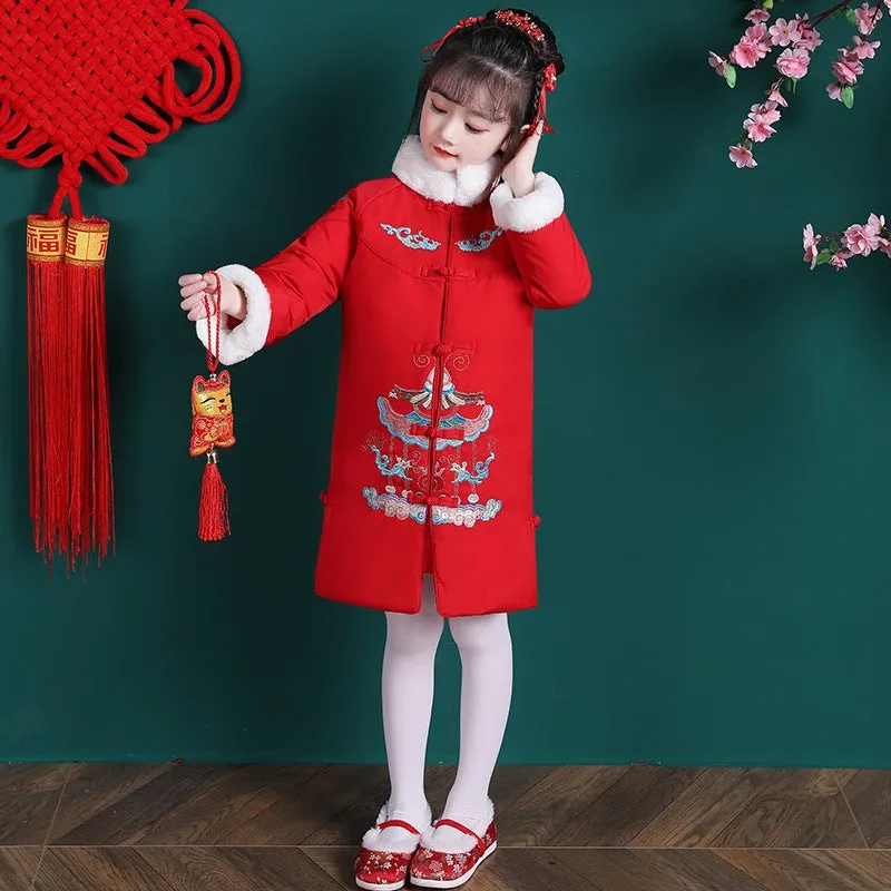 Auspicious Embroidery Chinese Style Girl's Wadded Coat