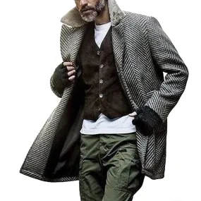 BACKWOODS | Men's Vintage Herringbone Fabric Spliced Fur Collar Coat