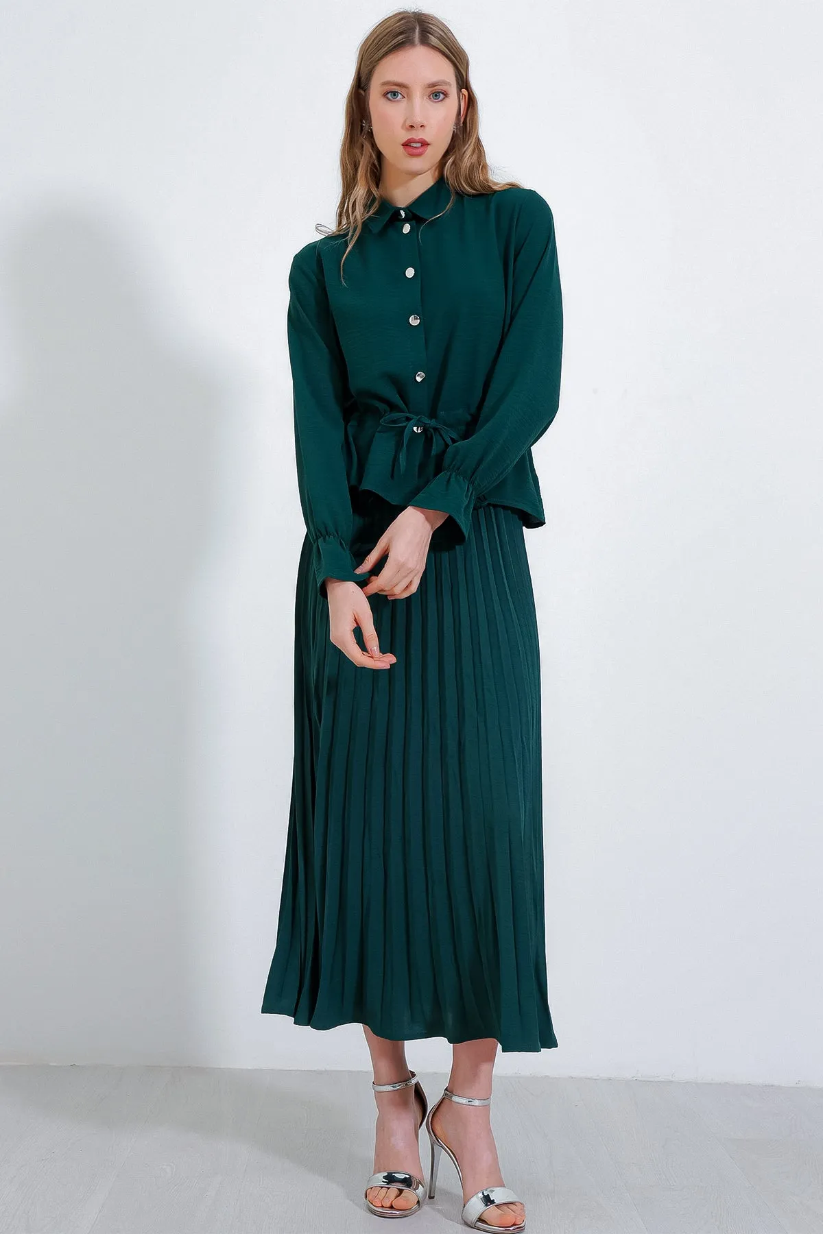 BGD Women Pleated Skirt Suit Set - Emerald Green - Avondale