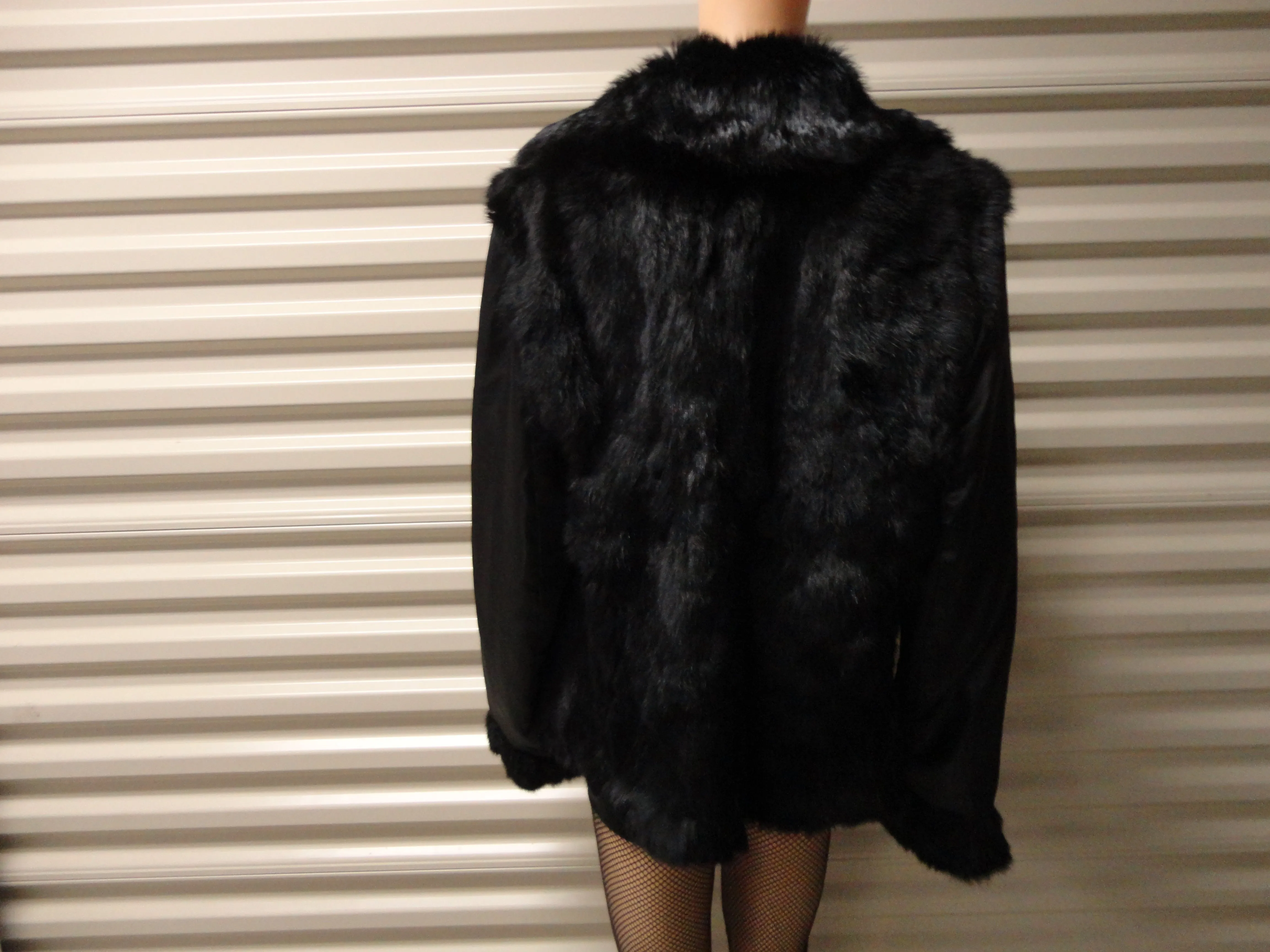 Black Rabbit Fur Coat Size Large SKU 000053