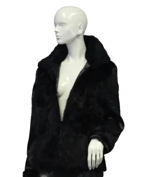 Black Rabbit Fur Coat Size Large SKU 000053