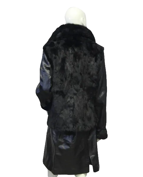 Black Rabbit Fur Coat Size Large SKU 000053