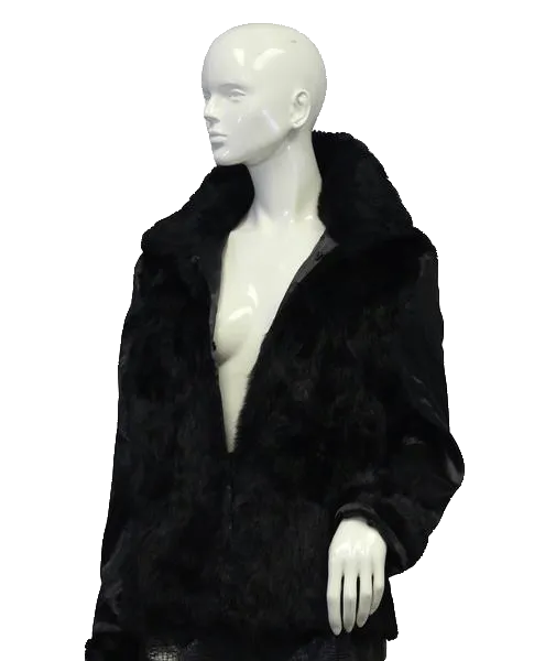 Black Rabbit Fur Coat Size Large SKU 000053