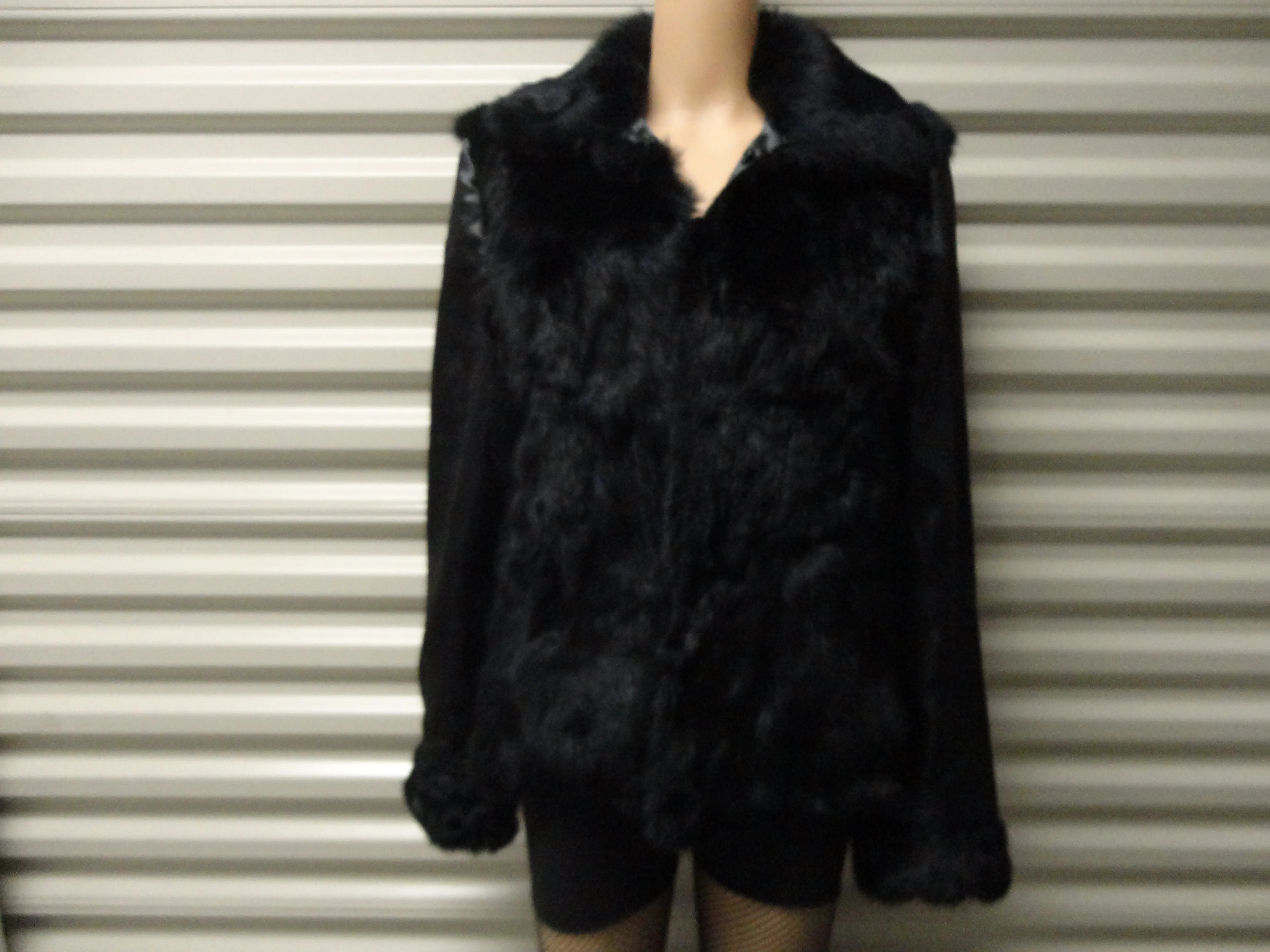 Black Rabbit Fur Coat Size Large SKU 000053
