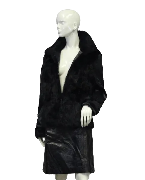 Black Rabbit Fur Coat Size Large SKU 000053