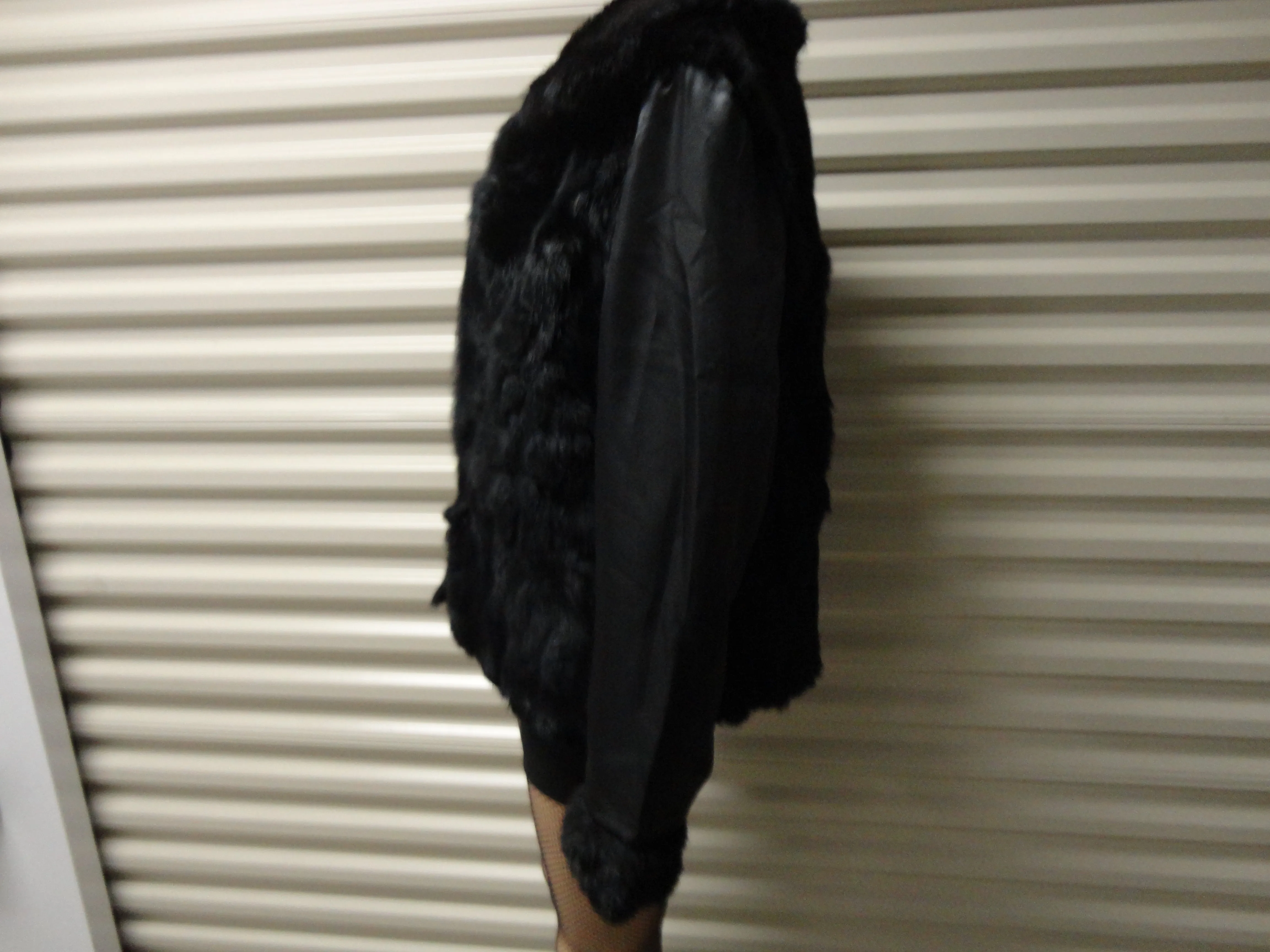 Black Rabbit Fur Coat Size Large SKU 000053