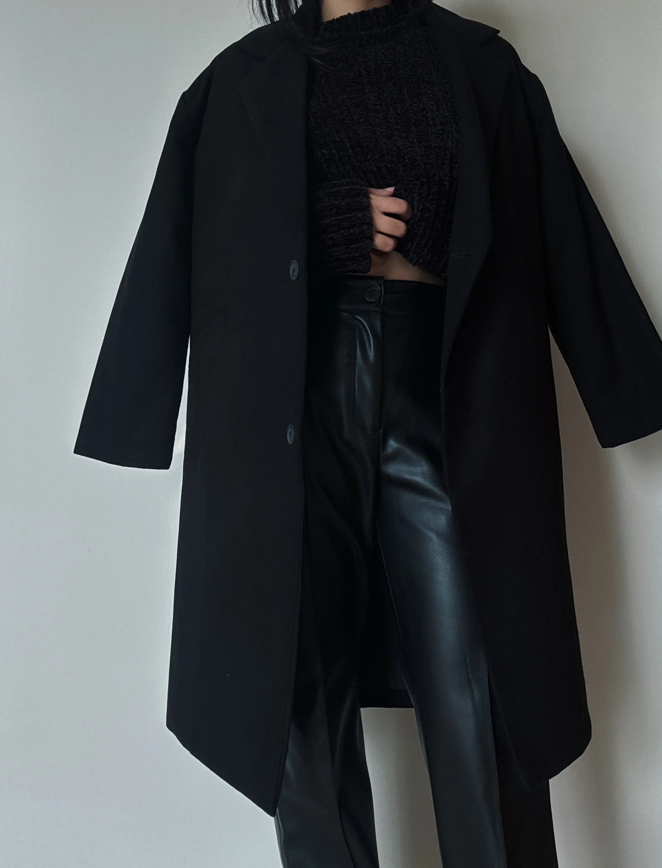 Black Single Breasted Long Coat