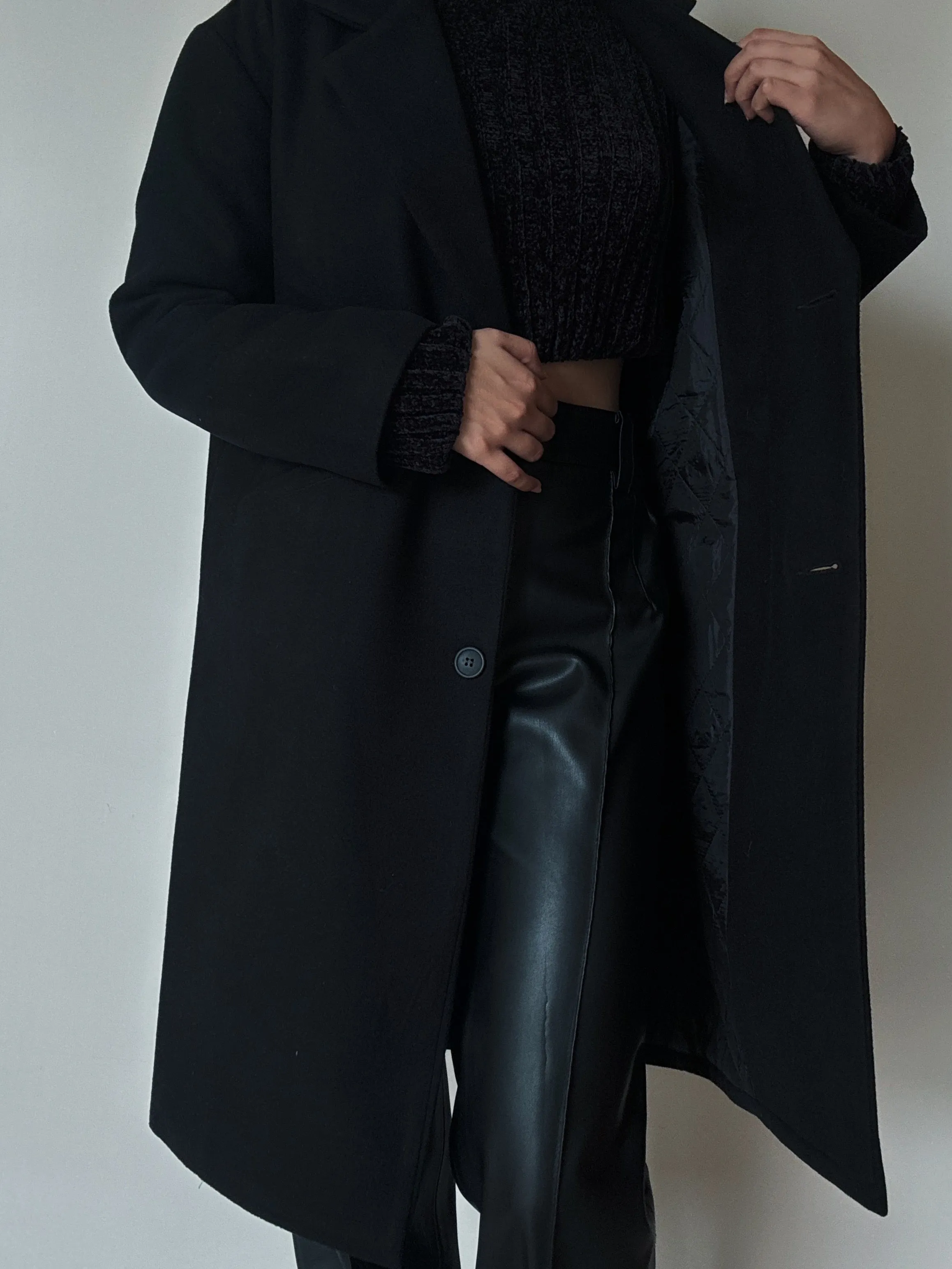 Black Single Breasted Long Coat