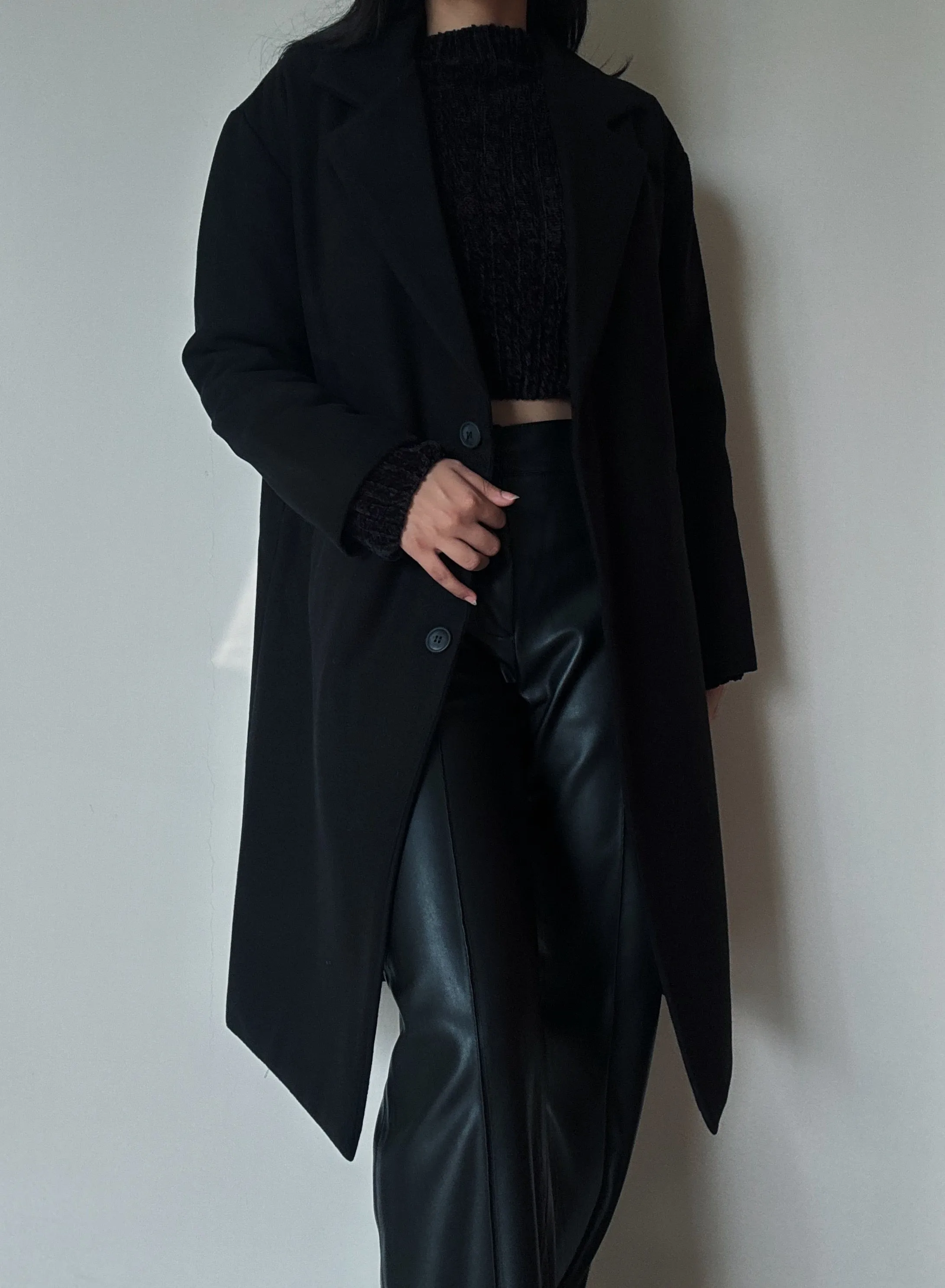 Black Single Breasted Long Coat