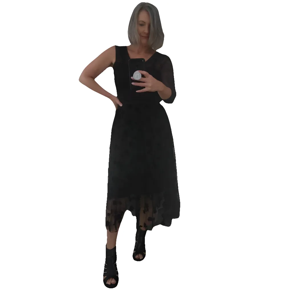 Black tulle floral embossed skirt, OSFM, 8 10 12