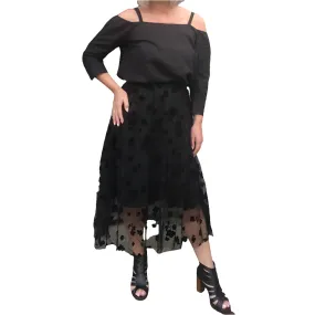 Black tulle floral embossed skirt, OSFM, 8 10 12