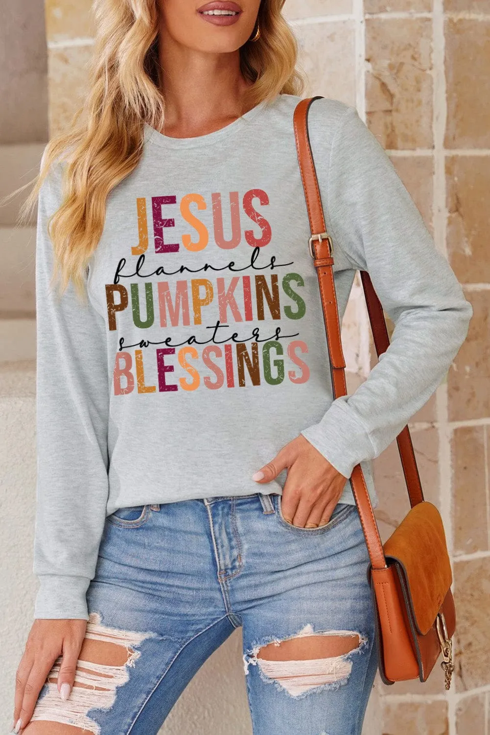 Blessed Pumpkin Patch Gray Long Sleeve T Shirt