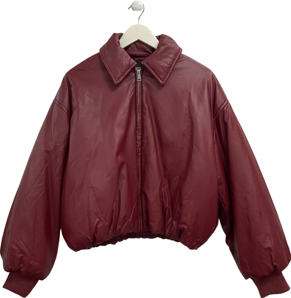boohoo Red Padded Faux Leather Bomber Jacket UK 14