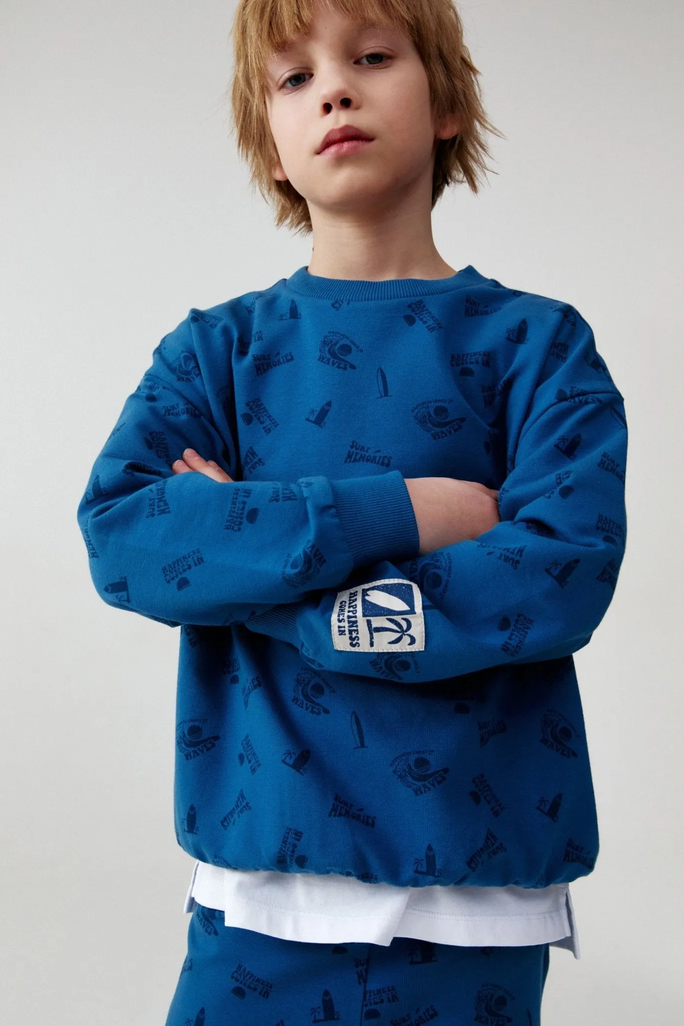 Boys Blue Printed Sweatshirt