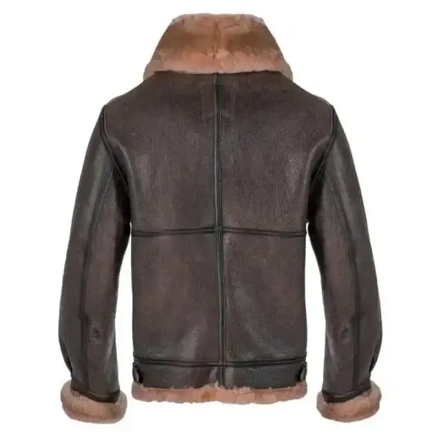 Brown Classic B-3 Sheepskin Leather Bomber Jacket