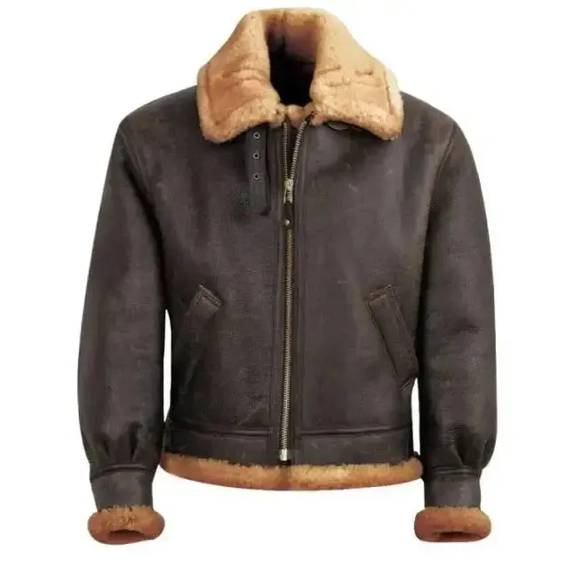 Brown Classic B-3 Sheepskin Leather Bomber Jacket