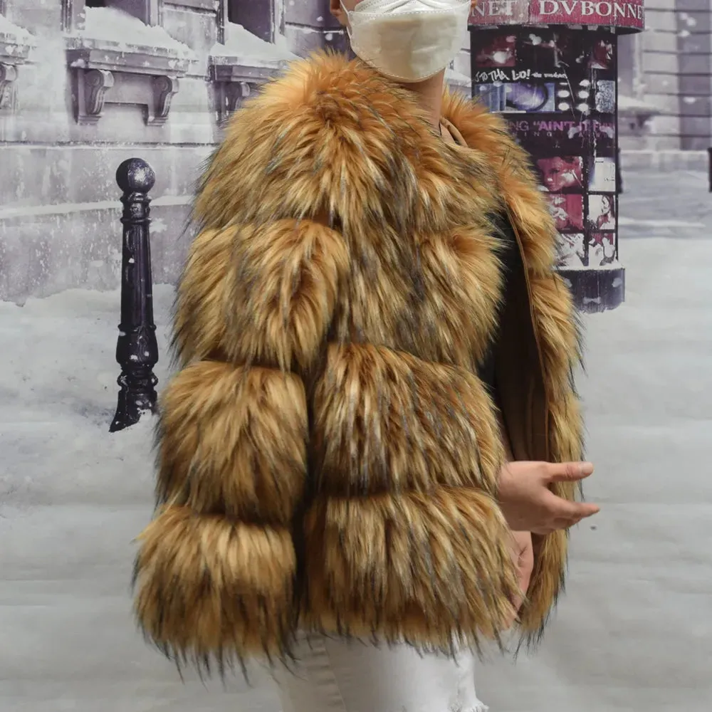 Brown Faux Fur Thick Short Jacket