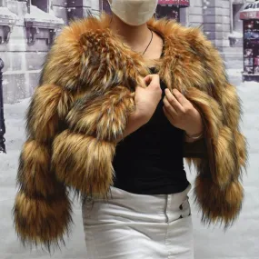 Brown Faux Fur Thick Short Jacket