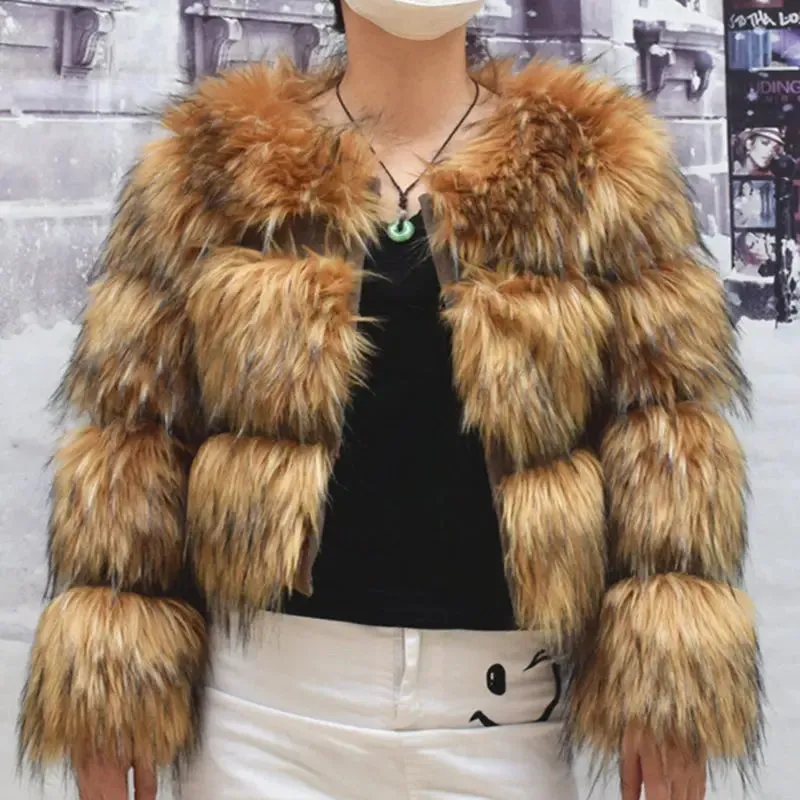 Brown Faux Fur Thick Short Jacket