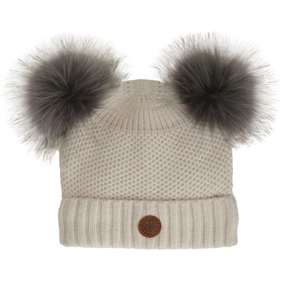 CALIKIDS SOFT TOUCH WAFFLE KNIT DUAL POMPOM HAT - ALMOND, LILAC