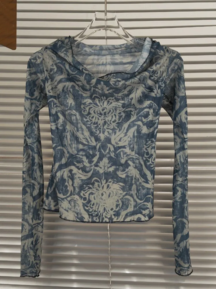 Casual Printing T Shirts For Women Round Neck Long Sleeve Slimming Summer T Shirt Female Fashion Style Clothing